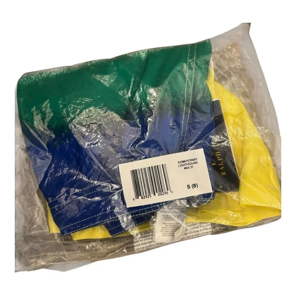 Boys Polo by Ralph Lauren Green White Yellow Gradient Swim Trunks